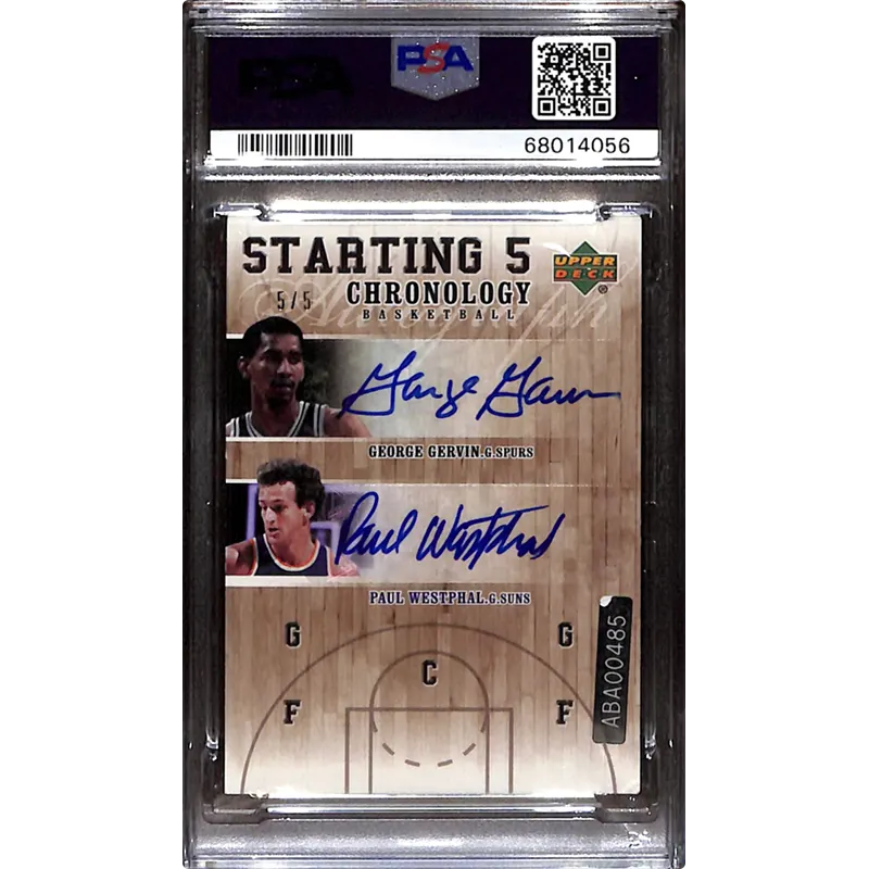 2006 U.D. Chronology Kareem Abdul Jabar/Larry Bird/Julius Erving/George Gervin/Paul Westphal Starting 5 Auto 5/5 PSA AUTO 9 - Image 2