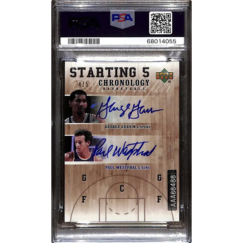 2006 U.D. Chronology Kareem Abdul Jabar/Larry Bird/Julius Erving/George Gervin/Paul Westphal Starting 5 Auto 4/5 PSA AUTO 10 - Image 2